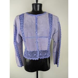 SMH Boutique purple Suede Crochet Patchwork Cropped Jacket